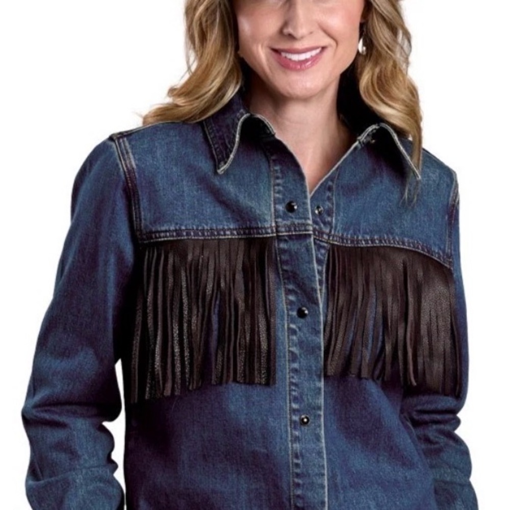 Stetson Denim Shirt with Leather Fringe Detail western